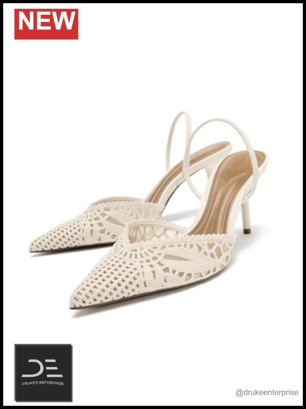 Crochet Slingback Kitten Heels Womens Sandals Breathable Mesh Pointed Toe Dress